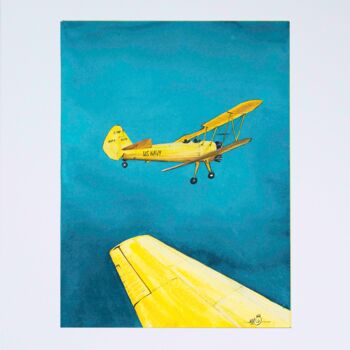 「yellow Airplane」というタイトルの絵画 Nadia Sh. Mikhailoによって, オリジナルのアートワーク, 水彩画