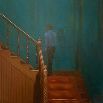 Peinture intitulée "L'homme dans l'esca…" par Marie France Garrigues, Œuvre d'art originale, Huile Monté sur Châssis en bois