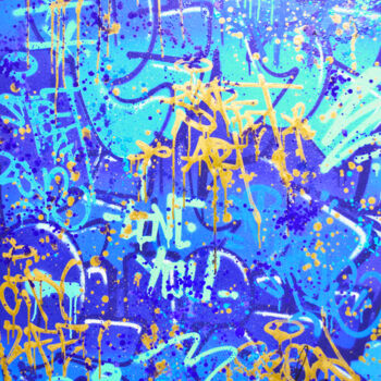 Painting titled "CITY BLUE" by Vincent Bardou, Original Artwork, Spray paint Mounted on Wood Stretcher frame