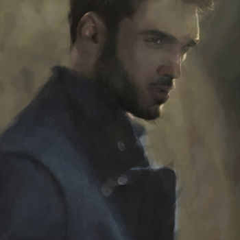 Картина под названием "He. Oil on canvas." - Ievgeniia Bidiuk, Подлинное произведение искусства, Акрил