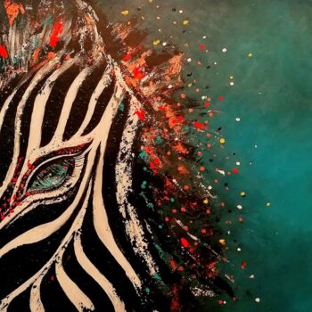 Painting titled "ZEBRA ATTITUDE" by Alexandra Isler, Original Artwork, Acrylic Mounted on Wood Stretcher frame