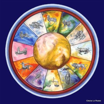 Painting titled "Zodiaco cromoterape…" by Cinzia Lo Russo, Original Artwork, Tempera