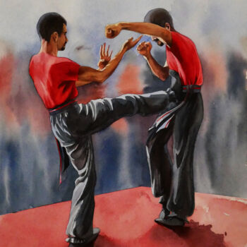 Pittura intitolato "Shadowboxing" da Victoria Lyashenko, Opera d'arte originale, Acquarello