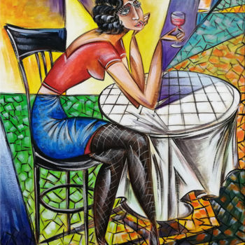 Schilderij getiteld "Chillout Woman #995" door Thomas Lange, Origineel Kunstwerk, Olie Gemonteerd op Frame voor houten branc…