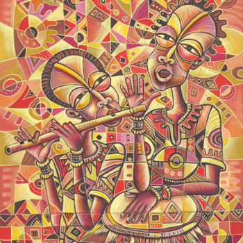 Painting titled "The Drummer and the…" by Angu Walters, Original Artwork, Acrylic
