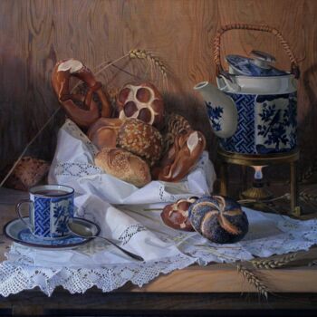 Peinture intitulée "Булочки" par Tschumakov Sergey, Œuvre d'art originale, Huile Monté sur Châssis en bois
