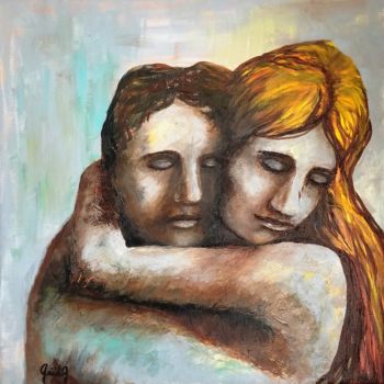 Painting titled "Etreinte I" by Gaïdg, Original Artwork, Acrylic Mounted on Wood Stretcher frame