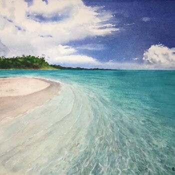 Malerei mit dem Titel "Paradise Beach." von Erkin Yılmaz, Original-Kunstwerk, Aquarell