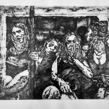 Printmaking titled ""Il n'est ja-métro…" by Bergstrasser Laurent, Original Artwork, Etching