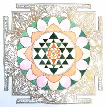 Malerei mit dem Titel "Shri Yantra Gentle…" von Esserenza, Original-Kunstwerk, Aquarell