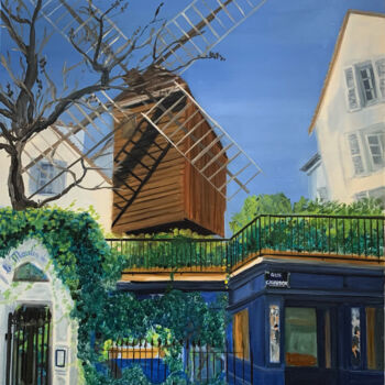 「Au Moulin de la Gal…」というタイトルの絵画 Marie France Garriguesによって, オリジナルのアートワーク, オイル ウッドストレッチャーフレームにマウント