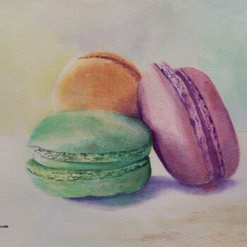 Malarstwo zatytułowany „Macarons Trio” autorstwa Horacio Cobas, Oryginalna praca, Akwarela