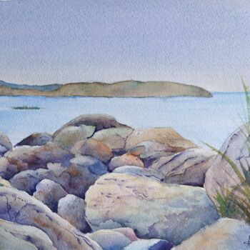Schilderij getiteld "Rocks by the Ocean" door Horacio Cobas, Origineel Kunstwerk, Aquarel