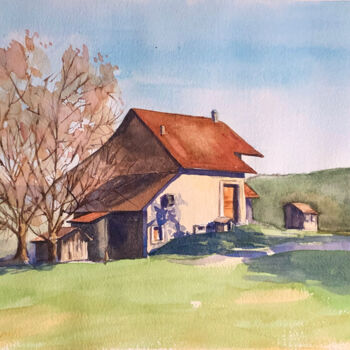 "The farm in Aubonne" başlıklı Tablo Krystyna Szczepanowski tarafından, Orijinal sanat, Suluboya