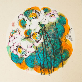 Schilderij getiteld "Morning in the lotu…" door Dayou Lu, Origineel Kunstwerk, pigmenten