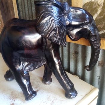 Sculpture titled "Ebony Elephant Big" by Obed Omwange, Original Artwork, Wood