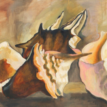 Malarstwo zatytułowany „SEPIA SEASHELLS” autorstwa Petr Ldin, Oryginalna praca, Olej