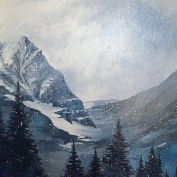 Painting titled "Скалы и снег" by Taisiia Menigecheva, Original Artwork, Oil Mounted on Wood Stretcher frame