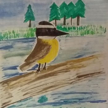 Painting titled "Pecho amarillo." by Eduardo González., Original Artwork, Watercolor