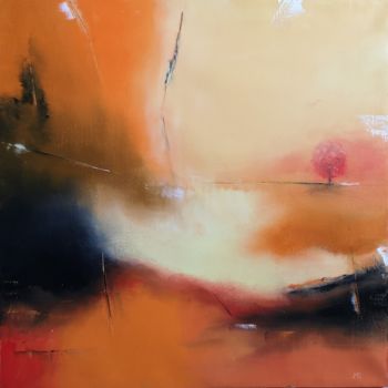 Schilderij getiteld "L'arbre rouge" door Jean-Michel Roger, Origineel Kunstwerk, Olie