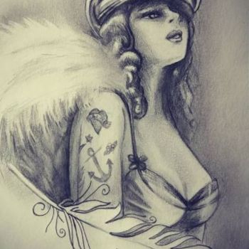 Dessin intitulée "Capitaine Plume" par Super Sissi Acrylistic, Œuvre d'art originale, Graphite
