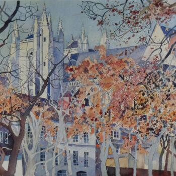 Peinture intitulée "Nantes, la cathédra…" par Claude Marchalot, Œuvre d'art originale, Aquarelle