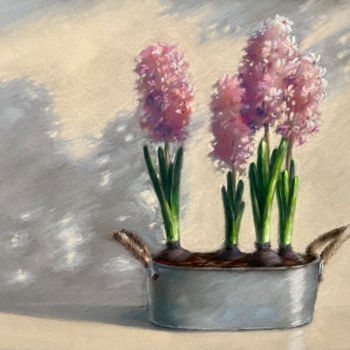 Painting titled "Jacinthes rose" by Maria Vasilevich, Original Artwork, Pastel