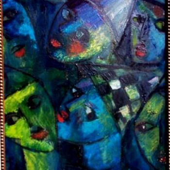 Pintura intitulada "mus052 - Foliões" por Luiz Carlos De Andrade Lima, Obras de arte originais, Óleo