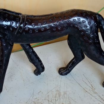 Sculpture titled "Ebony cheetah spott…" by Obed Omwange, Original Artwork, Wood