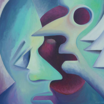 Peinture intitulée "Trois têtes ... et…" par Raphaël Roux, Œuvre d'art originale, Huile