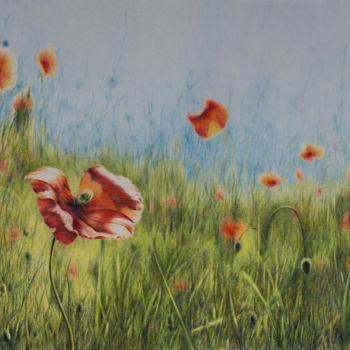 Malerei mit dem Titel "Mohn" von Ronald Firla, Original-Kunstwerk, Conté-Buntstifte