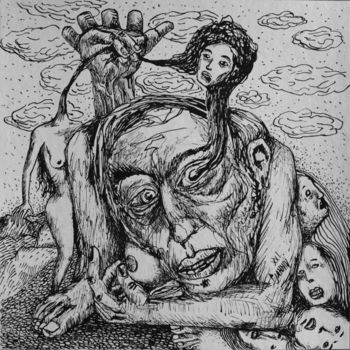 Tekening getiteld "L'Angoisse" door Patrick Jannin, Origineel Kunstwerk, Inkt