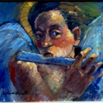 Pintura intitulada "mus089 - Anjo com f…" por Luiz Carlos De Andrade Lima, Obras de arte originais, Óleo