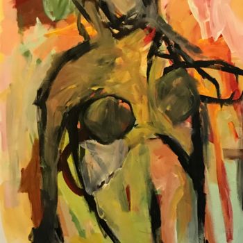 Painting titled "Femme au jardin" by Johanne Proulx, Original Artwork, Acrylic