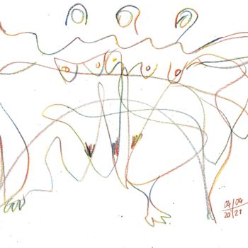 「three nice girls」というタイトルの描画 Reiner Poserによって, オリジナルのアートワーク, コンテ