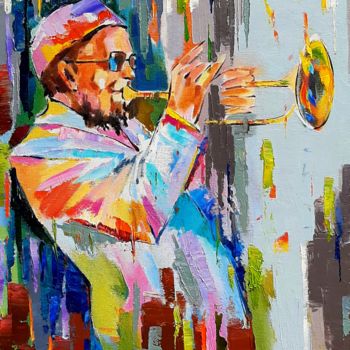 Painting titled "Rahsaan Roland Kirk…" by Narek Jaghacpanyan, Original Artwork, Oil Mounted on Wood Stretcher frame