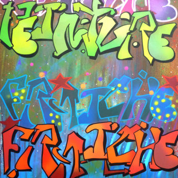 Peinture intitulée "Peinture fraiche" par Saname, Œuvre d'art originale, Bombe aérosol Monté sur Châssis en bois