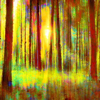 绘画 标题为“Sous bois jaune” 由Vincent Sébart, 原创艺术品, 数字油画 安装在木质担架架上