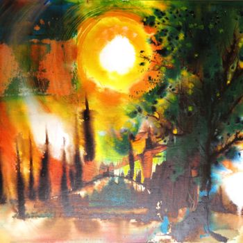 Peinture intitulée "contrastes sur pays…" par Clau Redier-Clément, Œuvre d'art originale, Encre