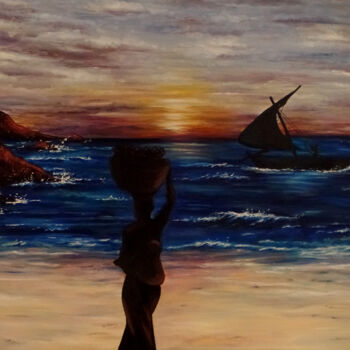 Pittura intitolato "Crépuscule sur Zanz…" da Aurélie Nativel, Opera d'arte originale, Olio Montato su Telaio per barella in…