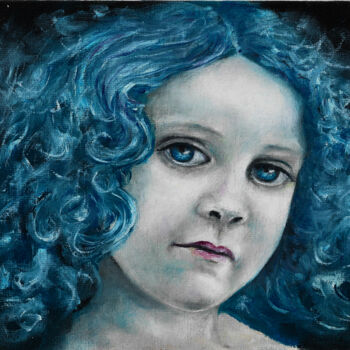 Pittura intitolato "Little Blue Girl po…" da Natalja Picugina, Opera d'arte originale, Olio