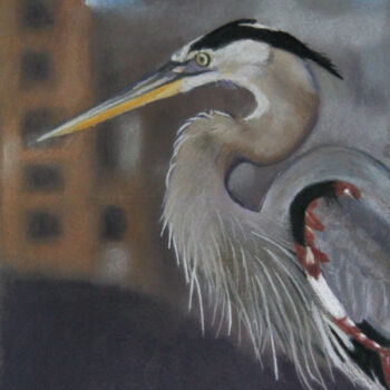 Peinture intitulée "Le héron" par Catherine Costet (Lccat), Œuvre d'art originale, Pastel