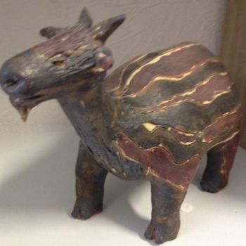 Sculpture intitulée "Chêvre raku" par Kyriaki Moustaki, Œuvre d'art originale, Terre cuite