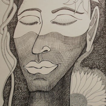 Dessin intitulée "Le Voile du sommeil" par Aurélie Sarrazin, Œuvre d'art originale, Encre