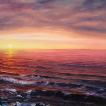 Pintura intitulada "Sunset at the Sea" por Dinara Aristo, Obras de arte originais, Óleo