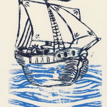 Incisioni, stampe intitolato "Pirate cats" da Fab Nut, Opera d'arte originale, Incisioni su linoleum