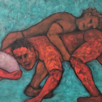 Painting titled "Modern Titans" by Luís Bastos, Original Artwork, Acrylic Mounted on Wood Stretcher frame