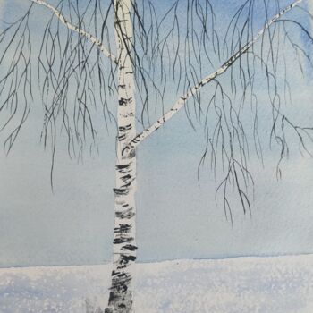 Painting titled "Зимняя берёза." by Anna Rogotneva, Original Artwork, Watercolor