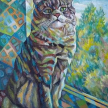 Painting titled "To see a cat on the…" by Igor Sem, Original Artwork, Oil Mounted on Wood Stretcher frame