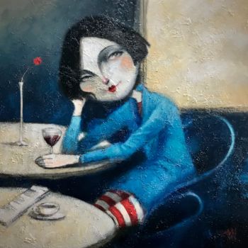 Painting titled "La Niña de azul" by Cesar Ayllón, Original Artwork, Oil